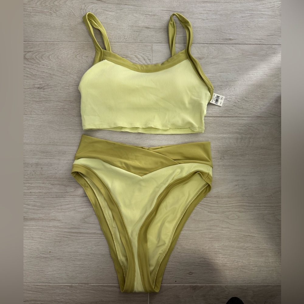 NWT Aerie Lime Ribbed Bikini Set